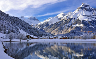 Landscape Mountain Lake Snow Wallpaper HD