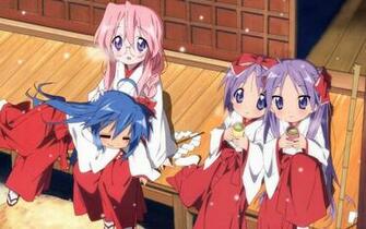 Anime Girls Anticipation Excitement Kimono Bridge Stock