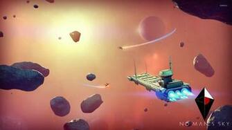 Spaceship Avoiding Asteroids In No Man S Sky Wallpaper