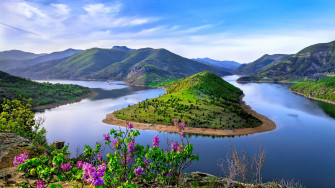 Beautiful Spring Sky Mountain Water Green Body