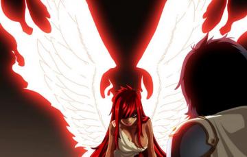 Wallpaper Red Girl Game Hair Dress Anime Wings Eyes