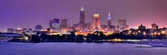 Cleveland Skyline Photograph At Night Evening