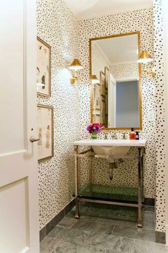 Wallpaper Ideas Powder Bathroom Gold Mirror Leopard Print