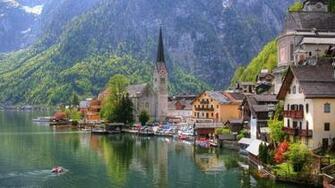 Austria Lake Homes Church City Wallpaper