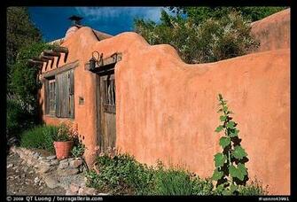 Wall And Weathered Wooden Door Window Santa Fe New Mexico Usa