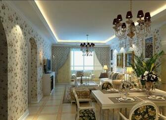 Dining Room Interior Design With Table Sofa Wallpaper And Painting
