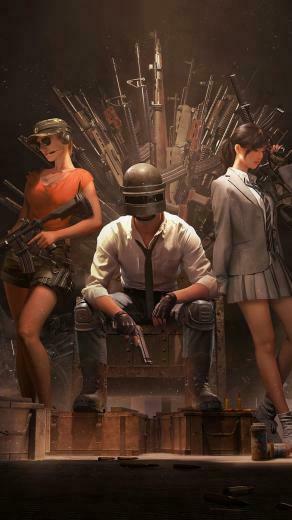 Pubg Helmet Guy With Girls Guns Throne Video Game