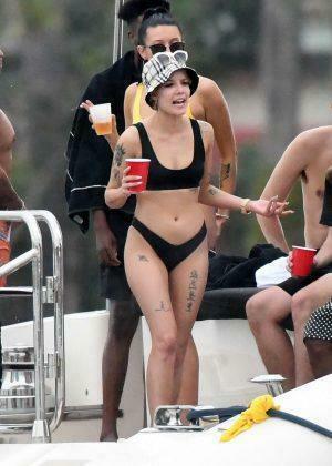 Halsey In Black Bikini On A Yacht Miami