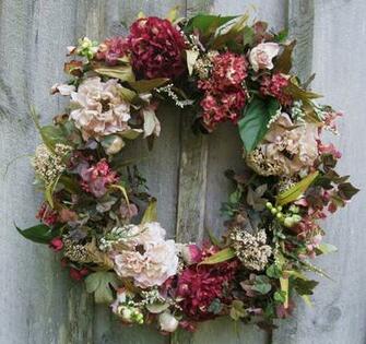 Hydrangea Wreath Floral Door Decor Victorian Garden Country Wallpaper