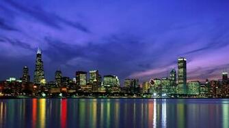 Wallpaper Night Skyscrapers Usa Chicago Illinois Skyline