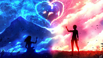 Anime Couple Silhouette Heart 4k Wallpaper