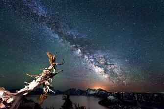 Crater Lake Oregon National Park Landscape Night Sky