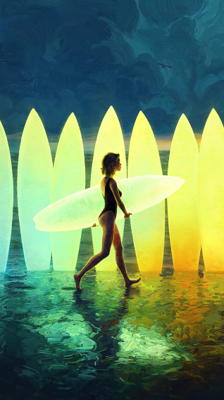 Surfer Girl Beach Art 4k Wallpaper iPhone HD Phone 2410f
