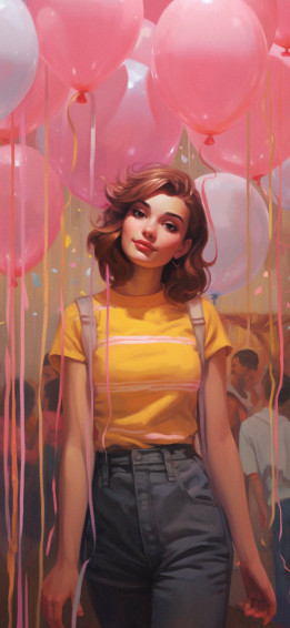 Preppy Girl Balloons Art Wallpaper Cute