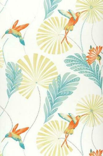 Wallpaper Colibri Matt Leaves Hummingbirds Cream Yellow