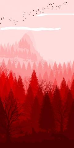 Red Forest Horizon Nature Art Wallpaper