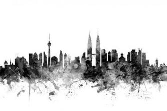 Kuala Lumpur Skyline Black Wall Mural Photo Wallpaper