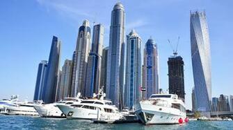Skyscrapers And Yachts In Dubai Harbor Wallpaper HD