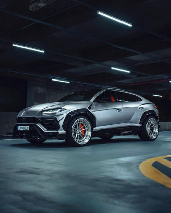 Aggressive Silver And Black Full Widebody Lambo Urus Rides On