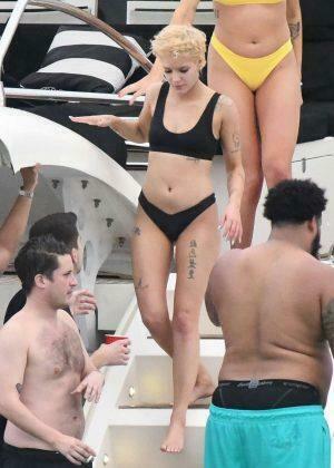 Halsey In Black Bikini On A Yacht Miami