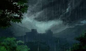 Wallpaper Castle Branches Leaves Rain Storm Painting