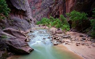 Wallpaper Zion National Park Rocks River Nature Desktop