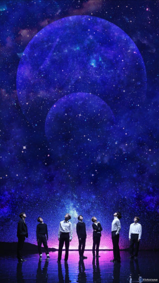 Bts Purple Galaxy Fan Art In Laptop Wallpaper