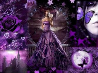 Purple Hearts Fantasy Female Flowers Moon Roses Stars
