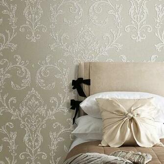 Luxury Beige Damask Embossed Shining Sand Pvc Wallpaper Sample