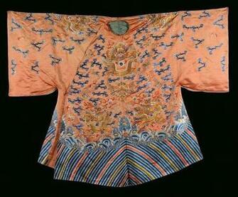 Silk Dress With Dragons On Orange Background China Qing Dynasty