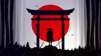 Samurai With Red Moon Wallpaper Japanese Theme