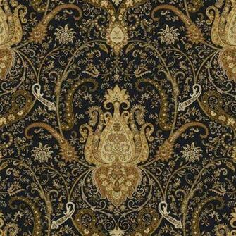 Wallpaper Waverly Classics Byzance Black Metallic Gold Large Paisley