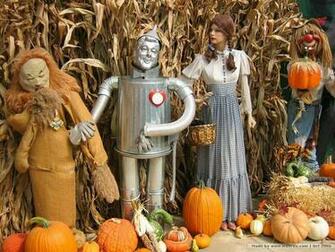 Autumn Display Scarecrow Pumpkins Wallpaper