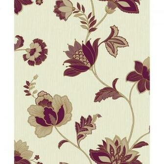 Jacobean Floral Damson Glitter Trail Wallpaper By Grandeco