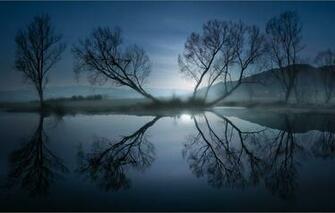 Wallpaper Autumn Trees Mountains Fog Reflection Haze