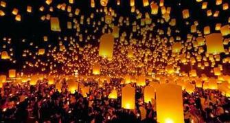 Lanterns Released Into Sky During A Festival Chiang Mai Province
