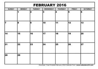 February Printable Calendar Template