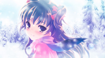 Wallpaper Id Cute Girl Snow Anime Eyes Blue Winter