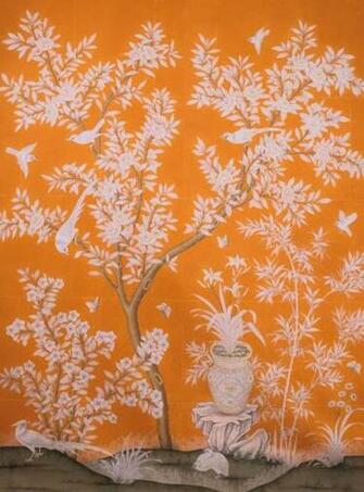 Orange Gracie Chinoiserie Paper Wallpaper Wallcoverings Pinter