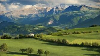 Wallpaper Italy Field Tree House Mountains Sky Desktop