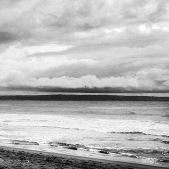 Seaside Beach Landscape Black And White iPad Air Wallpaper