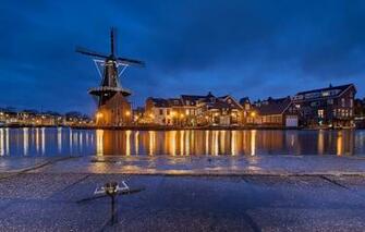 Wallpaper Lights The Evening Netherlands Holland Blue Hour