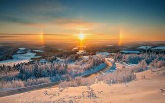 Nice Winter Forest Road Sunset Wallpaper