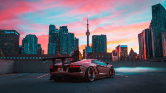 Custom Lamborghini Aventador In Cn Tower 4k Wallpaper