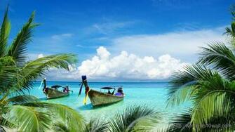 Island Background Cover HD Boats On Beach Paradise