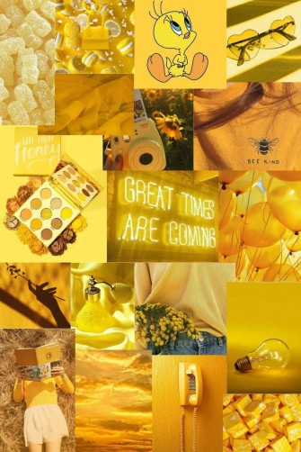 A Collage Of Yellow Pictures With The Words Great Times