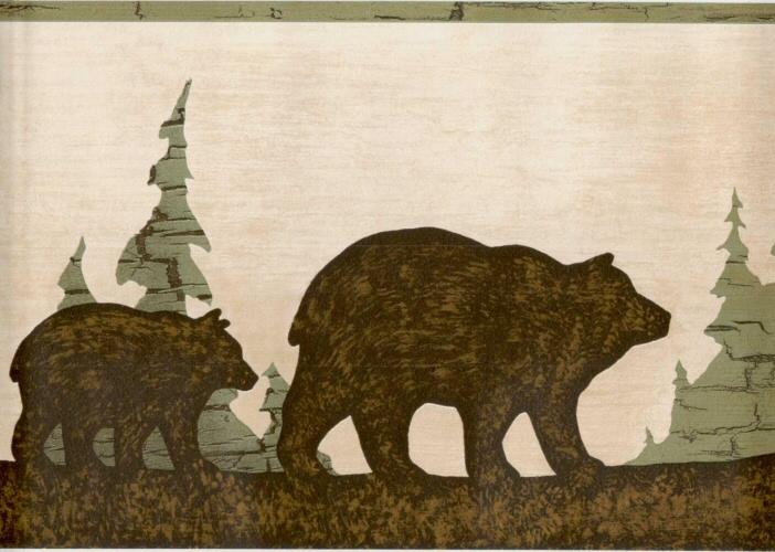 Moose Bear Pine Trees Silhouettes Wallpaper Border Fdb03841
