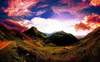 Sunset Mountain Road Sky Landscape D Wallpaper