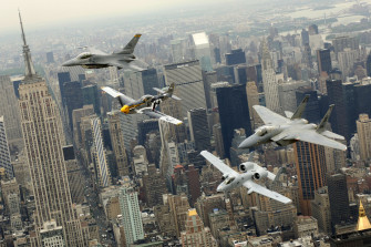 Military Jets Over City Wallpaper