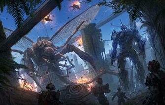 Wallpaper Fiction Robot Wings Monster Cyborg Fight